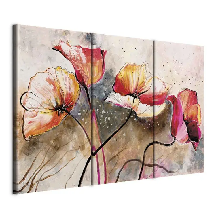Tableau Fleurs Coquelicots Rouge 40x60cm Encadré - Décoration Murale Toile Pour Chambre, Salon Et Bureau