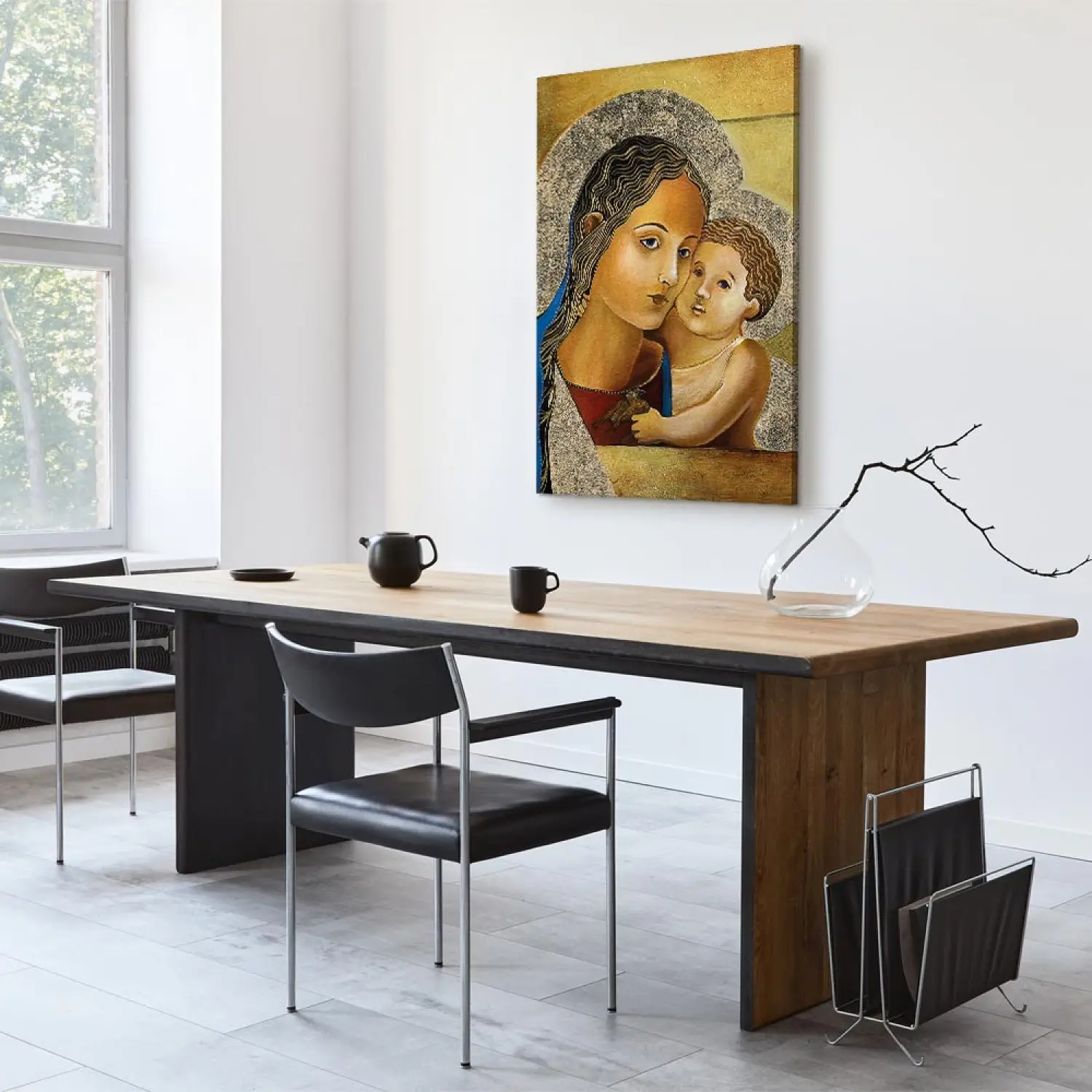 Tableau Sur Toile Représentant Un Vitrail De La Vierge Marie - Dimensions 50x70 Cm - Neuf, Décoration Religieuse