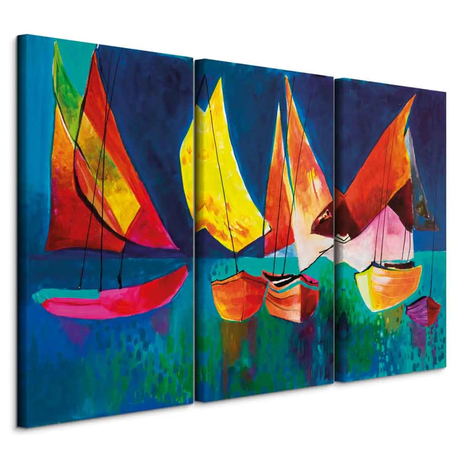 Tableau Huile Sur Toile - Marine, Voiliers à Port-Bouet - Signé - Avec Ou Sans Cadre
