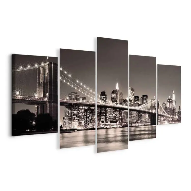 Tableau Sur Toile Manhattan Wall - East River New York - Rouge/marron - XXL 165x80cm