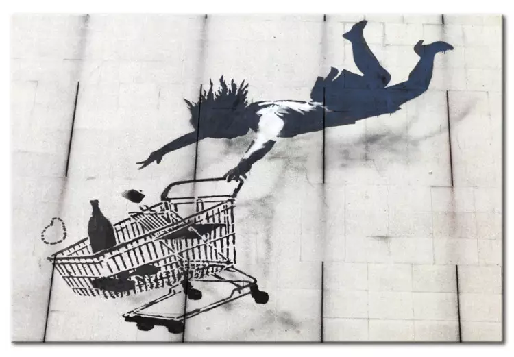 Femme tombe avec un chariot de supermarché (Banksy)