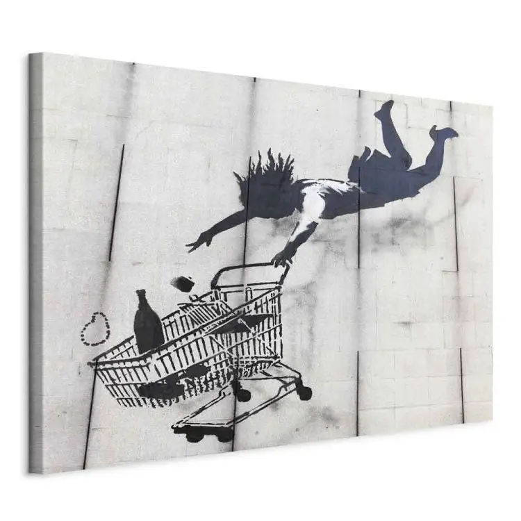 Femme tombe avec un chariot de supermarché (Banksy)