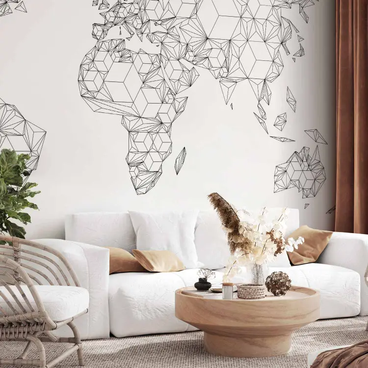 Carte du monde - composition noir et blanc avec continents esquissés