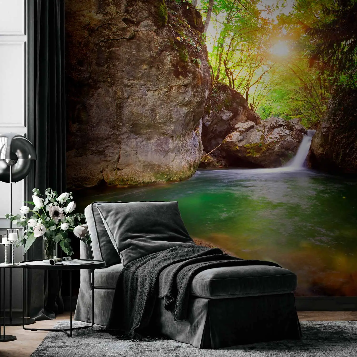 Papier Peint Adhésif Pour Porte - Cascade Montagne 3D - 77 X 200 Cm - Déco Maison Facile