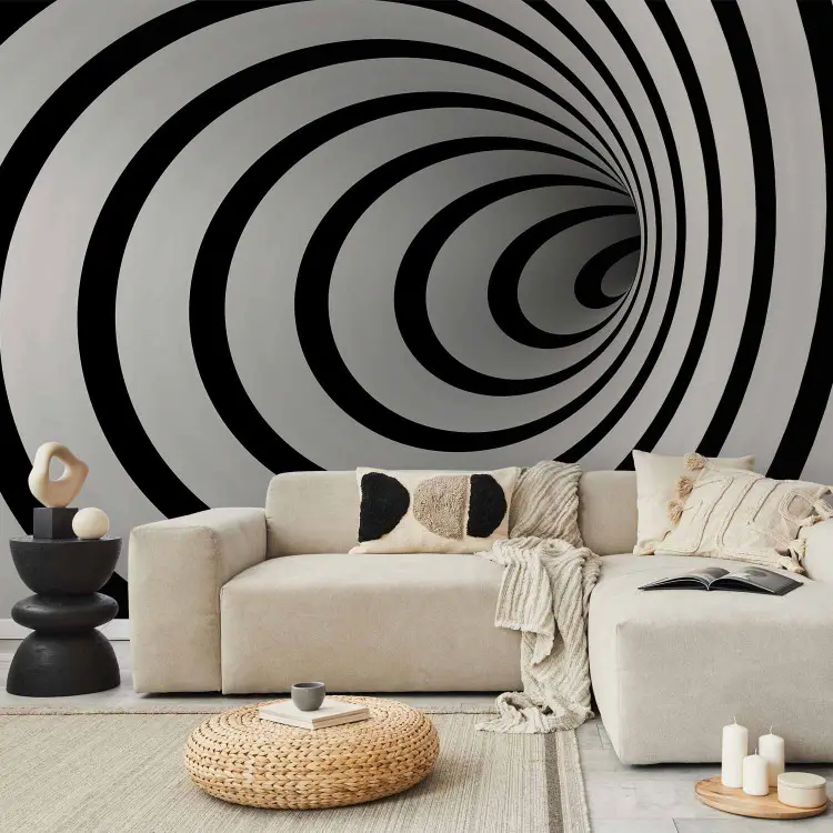 Papier peint moderne Tunnel 3D noir et blanc - bimago.fr