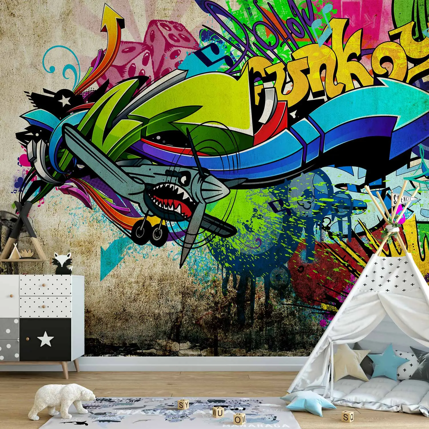 3D Music Graffiti C85 Fonds d'écran amovible Auto-adhésif