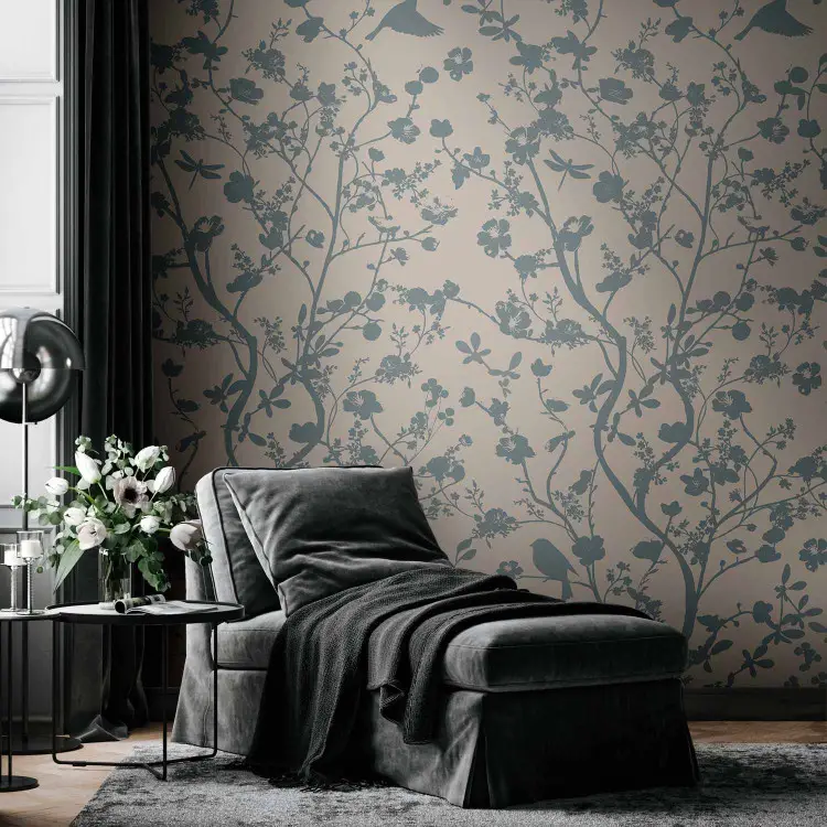 Excitation printanière - contours de plantes et d'oiseaux