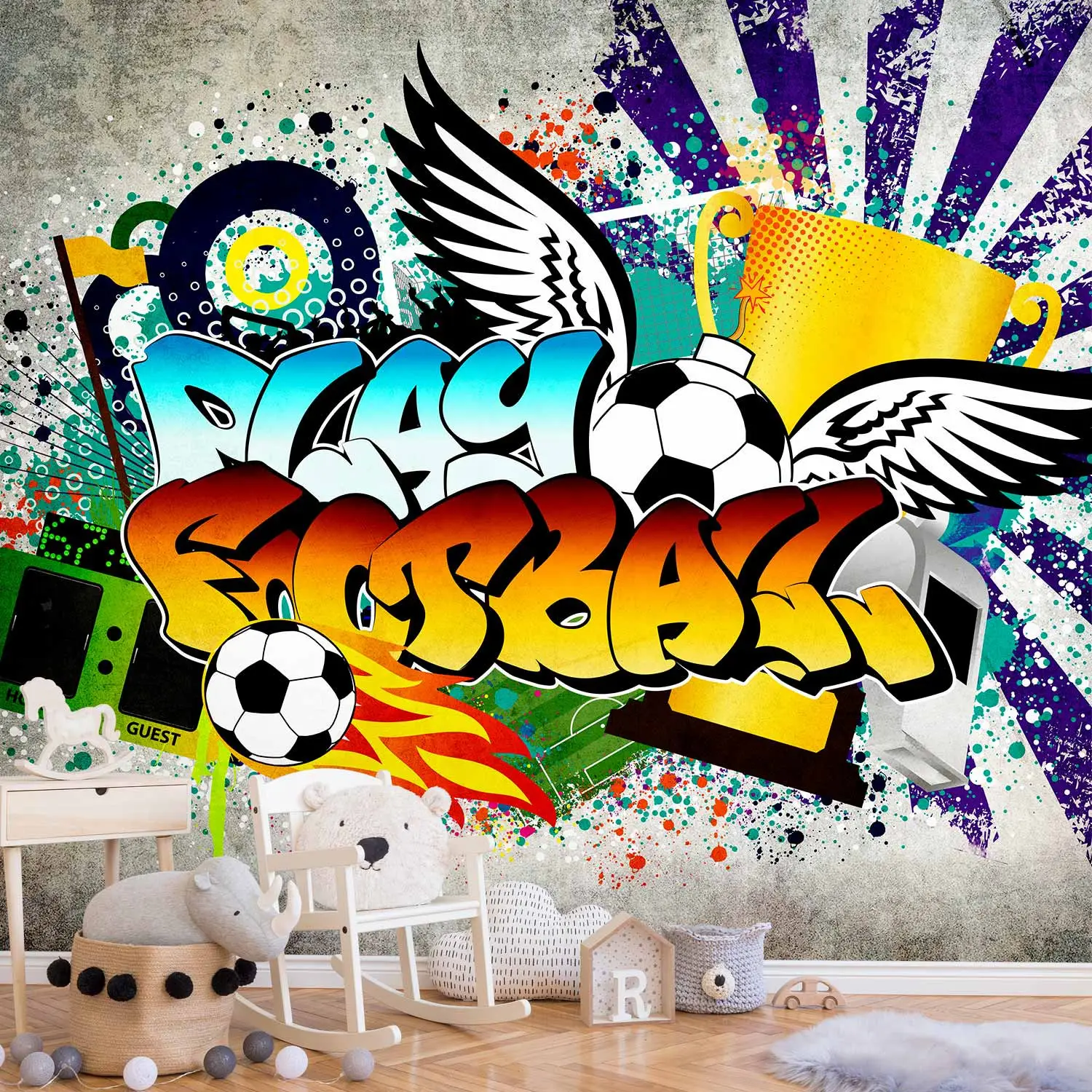 Ensemble 3 Posters Football Graffiti - Décoration Chambre Ado Motivant 30x40cm Sans Cadre