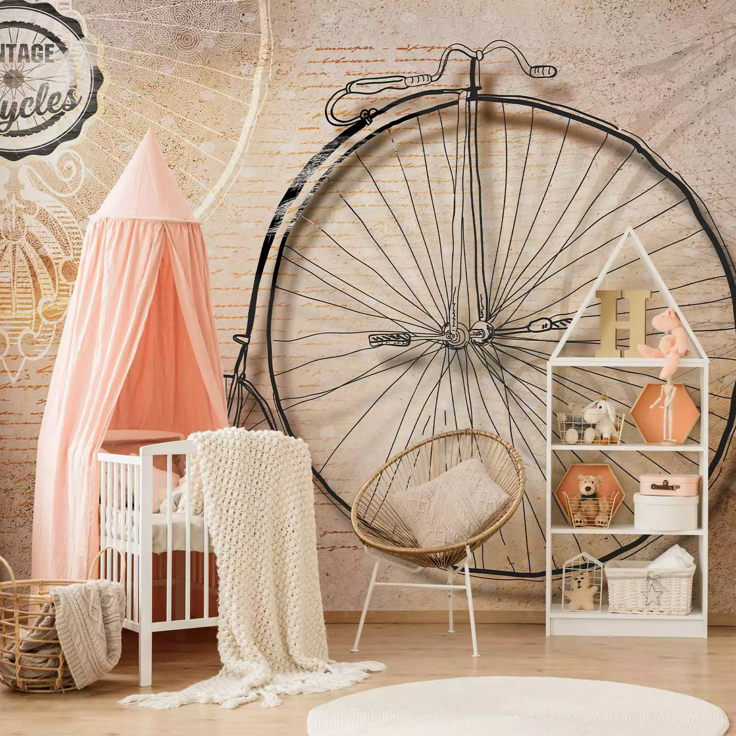 Papier peint decoratif Velo vintage ancien velo retro avec une grande roue en sepia bimago