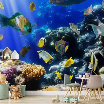 Papier Peint Photo 3D Corail Et Poissons – Réf. 8346NA, Ambiance Marine, Sans Marque