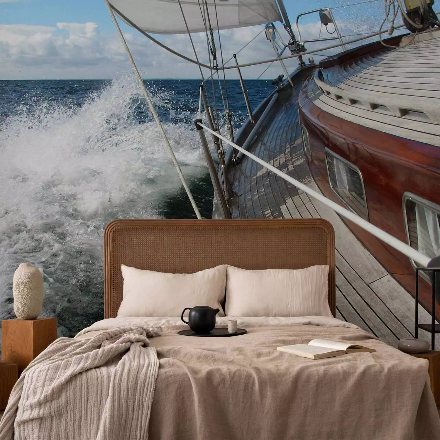 Wandmotiv24 Papiers Peints Mur De Porte Voûte Mer M 250 X 175 Cm - 5 Pièces Papiers Peints Photo, Peinture Murale, Papiers Peints à Motifs, Papiers Peints Intissés Bateau, Fleurs, Jetée, Vue