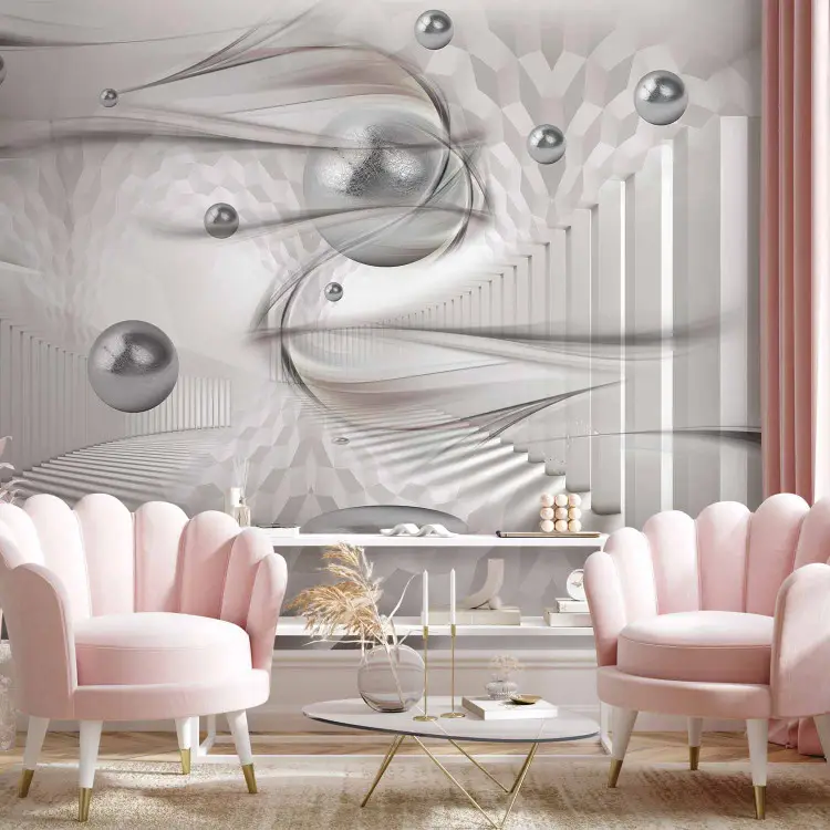 Papier peint original Art futuriste - sphères argentées entourées de ...