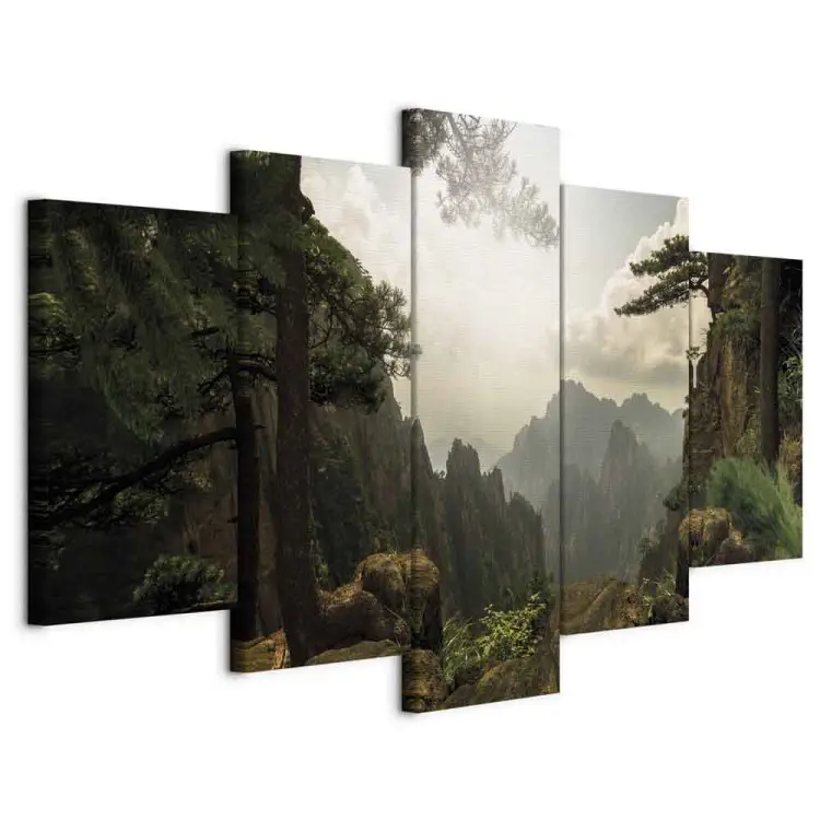 Tableau Sur Toile Cosmos Planète Triptyque 5 Parties - 125x70cm, Impression Haute Qualité, Décoration Murale Salon Chambre