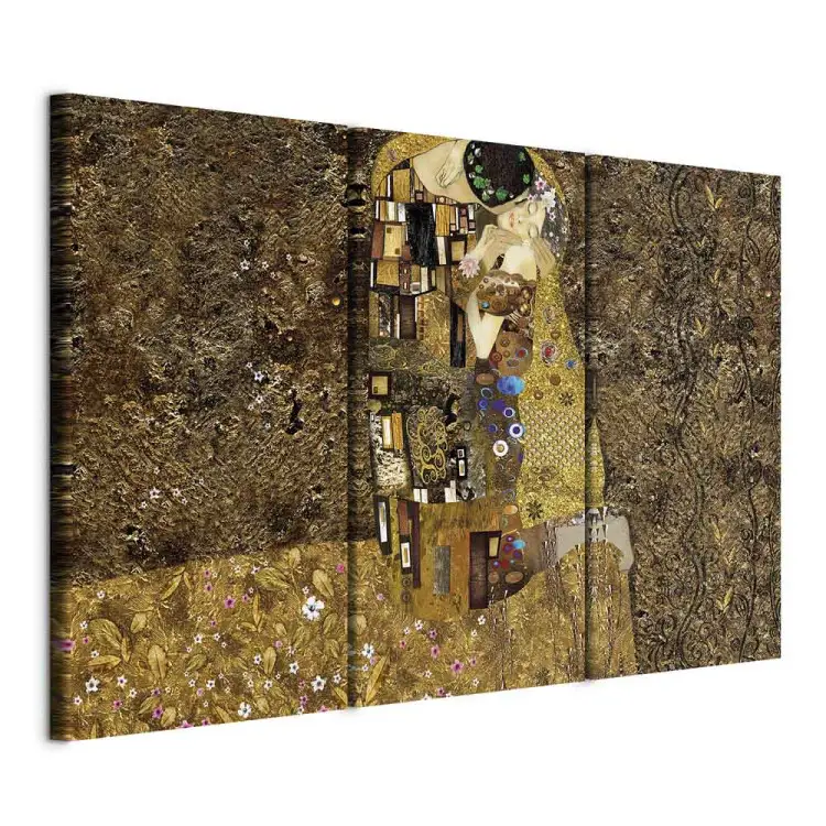 Tableau Sur Toile Gustav Klimt Abstrait 135x45 Cm – 1 Pièce – Décoration Murale Marron Élégante Femmes Fleurs Abstraction Moderne