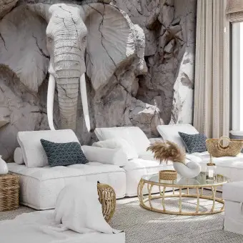 Papier Peint 3D Autocollant – Arbre à Plumes éléphant, Déco Murale Tendance