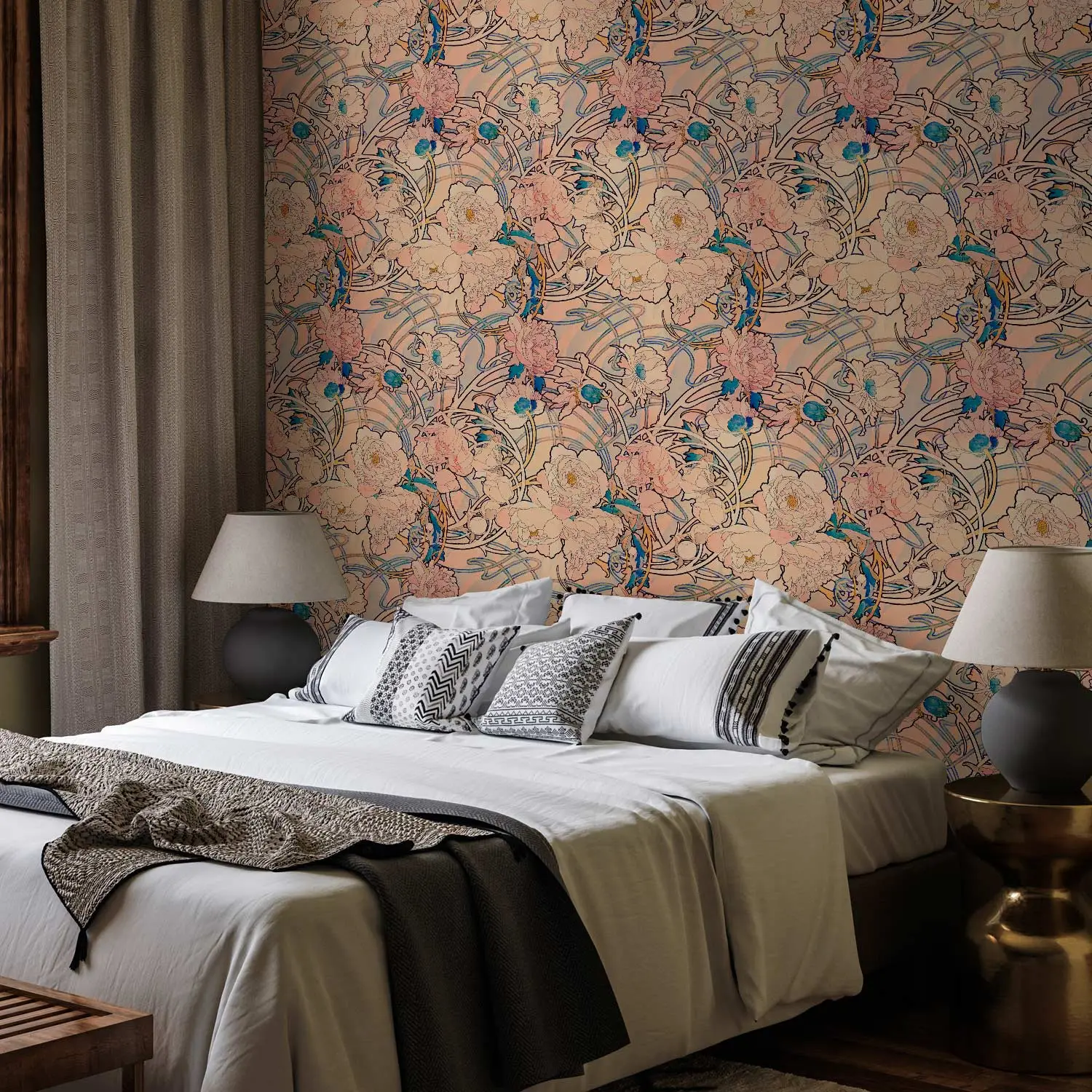 Papier peint floral pour chambre à coucher shabby chic Floréale Scura | Leroy Merlin
