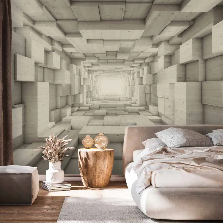 Papier peint moderne Espace abstrait - tunnel en blocs de bois ...