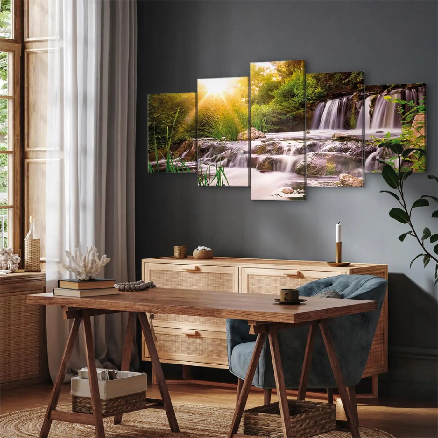 Tableau sur verre Image Impression 100x50 Nature Cascade Montagne Baie