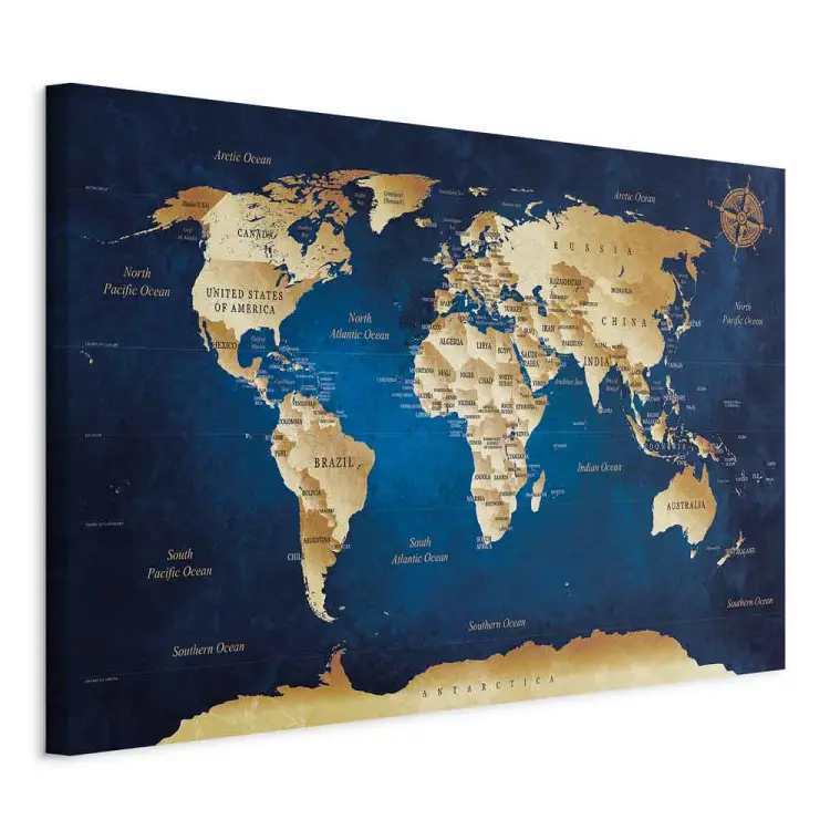 Carte du monde beige et profondeur bleu marine