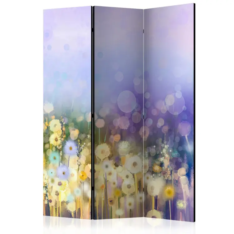 Prairie peinte - fleurs sur prairie avec fond violet en artistique