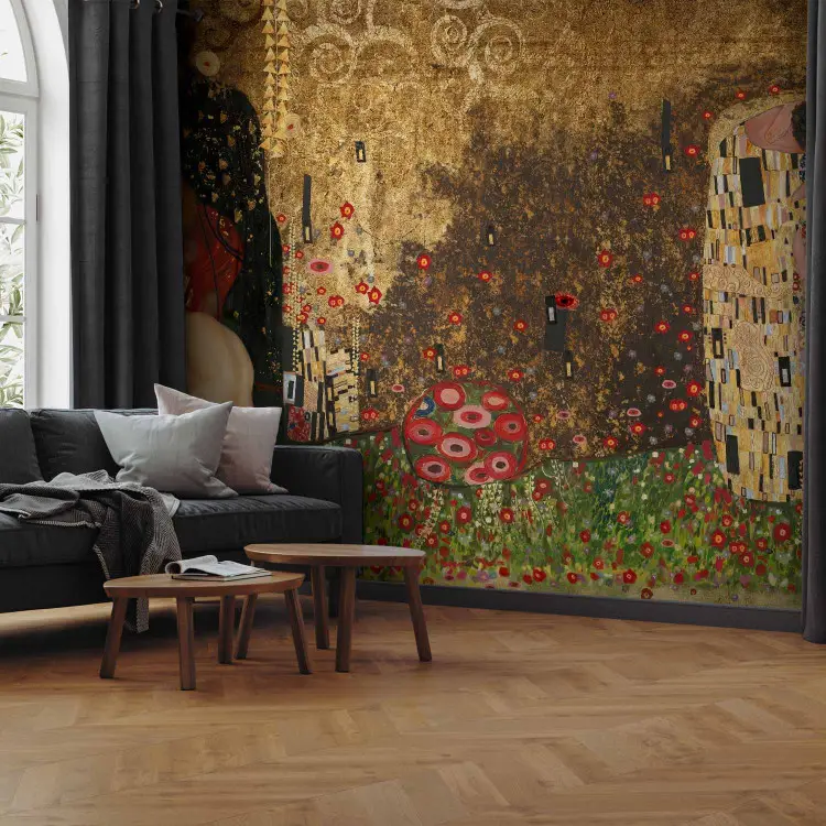 Le Baiser de Klimt - abstraction avec motif de deux silhouettes