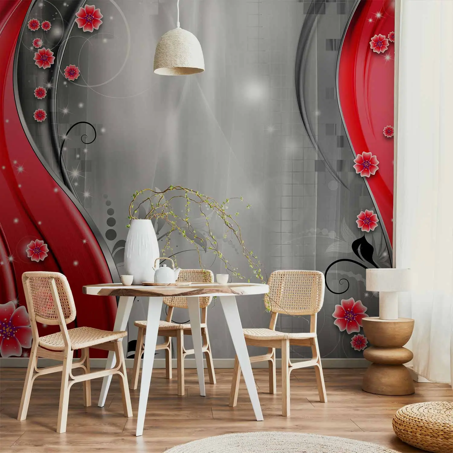 Rideau Photo Personnalisé Motif Rose Rouge 3D - Sur Mesure - Neuf - Marque Fotogardinen