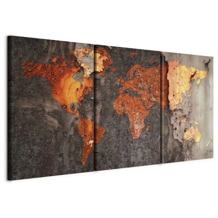 Tapisserie Murale Carte Du Monde Orange Rouillé Métal Dentelé Sur Tissu Art Print