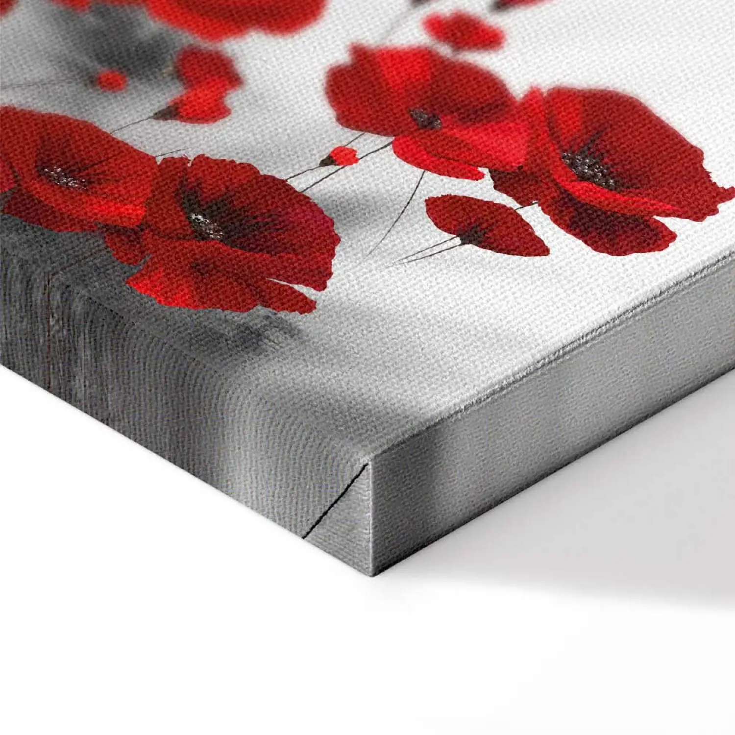 Tableau mural rond Récit fleuri - coquelicots rouges sur fond gris abstrait - Tableaux ronds