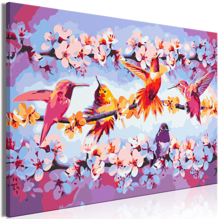 Tableau à peindre soi-même Chirping - Colorful Hummingbirds and Purple Flowering Twigs 144610 additionalImage 6