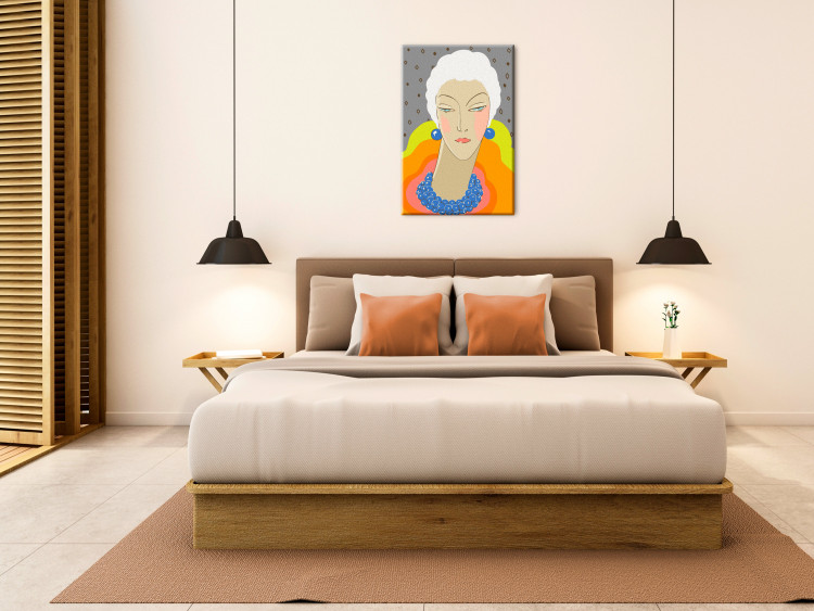 Tableau à peindre soi-même Extravagant Woman - Portrait of an Elegant Person, White Hair, Colorful Collar 144130 additionalImage 2