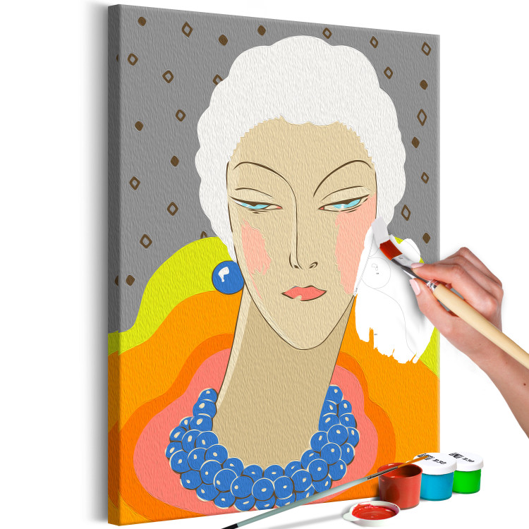 Tableau à peindre soi-même Extravagant Woman - Portrait of an Elegant Person, White Hair, Colorful Collar 144130 additionalImage 6