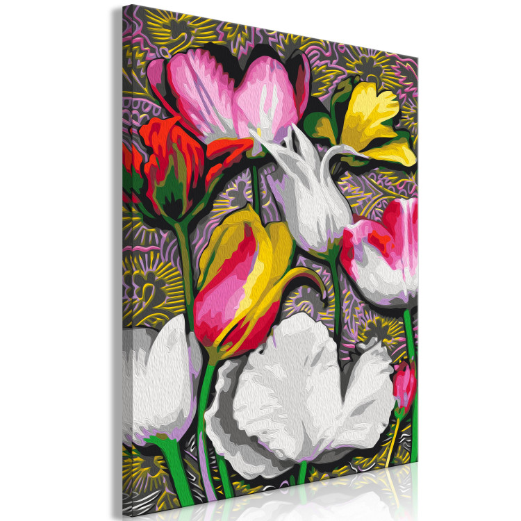Tableau à peindre soi-même Expressive Tulips - White, Pink and Yellow Flowers on an Ornamental Background 144521 additionalImage 6