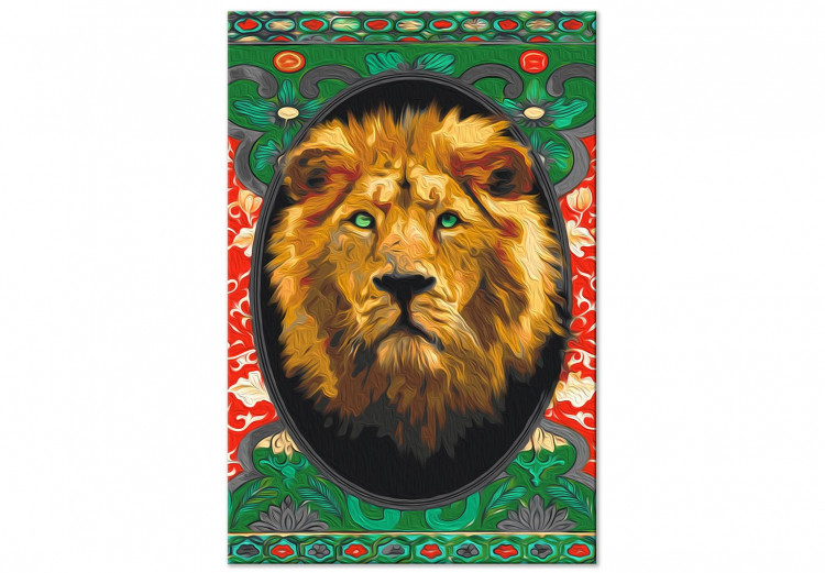 Peinture par numéros pour adultes Proud Lion - Portrait of a Wild Cat on a Black Background and Ornaments 146531 additionalImage 3