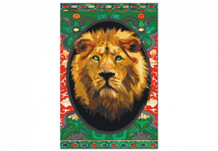 Peinture par numéros pour adultes Proud Lion - Portrait of a Wild Cat on a Black Background and Ornaments 146531 additionalImage 4