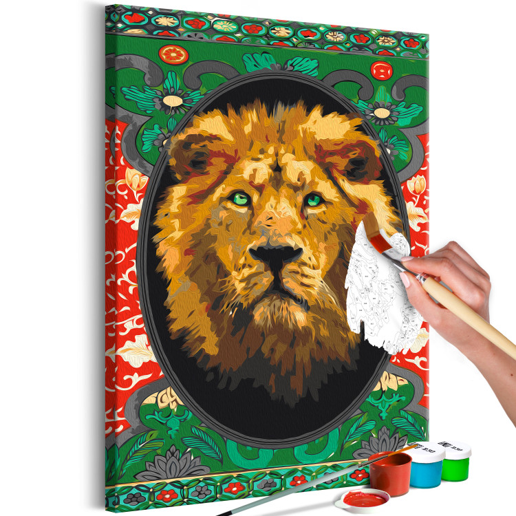 Peinture par numéros pour adultes Proud Lion - Portrait of a Wild Cat on a Black Background and Ornaments 146531 additionalImage 6