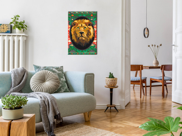Peinture par numéros pour adultes Proud Lion - Portrait of a Wild Cat on a Black Background and Ornaments 146531 additionalImage 2