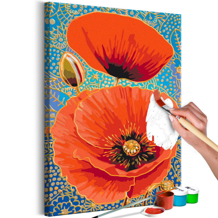Kit de peinture Red Poppies - Meadow Flowers on a Turquoise Decorative Background 144141 additionalImage 3