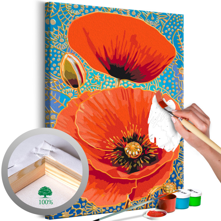 Kit de peinture Red Poppies - Meadow Flowers on a Turquoise Decorative Background 144141