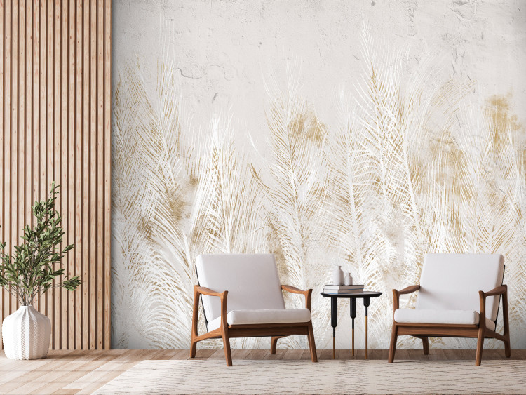 Papier peint moderne Gilded Feathers - A Delicate Drawing of Nature in a Boho Style 147651