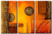 Tableau décoratif Composition (3 pièces) - abstraction orange avec des cercles dorés 48261