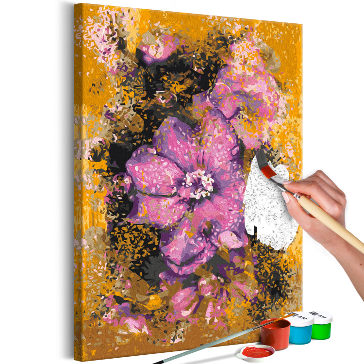 Peinture par numéros pour adultes Violet Flower - Blooming Plant, a Bud on a Golden Brown Background 146191 additionalImage 7