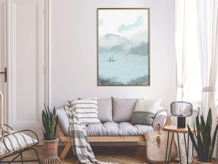Affiche déco Fishing in the Morning - Small Boat Against the Background of Misty Mountains 146132 additionalImage 14