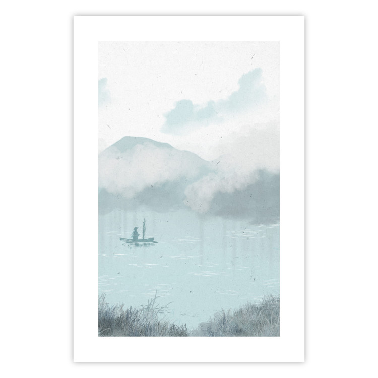 Affiche déco Fishing in the Morning - Small Boat Against the Background of Misty Mountains 146132 additionalImage 23