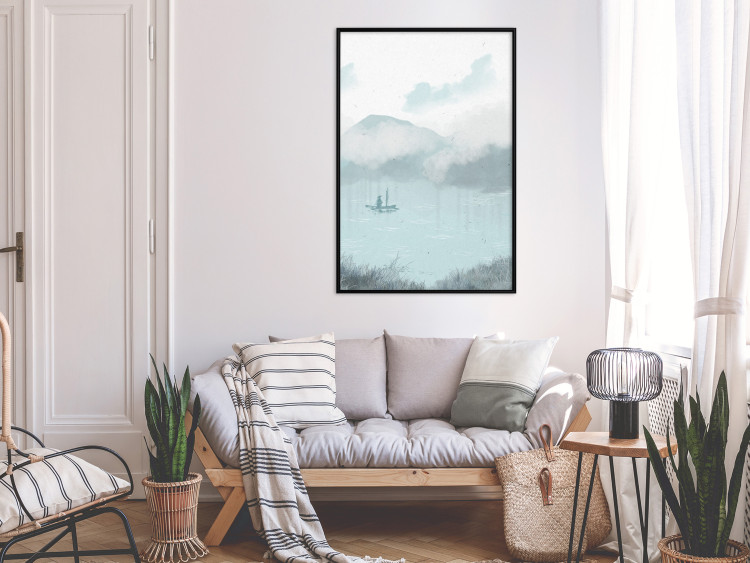 Affiche déco Fishing in the Morning - Small Boat Against the Background of Misty Mountains 146132 additionalImage 10