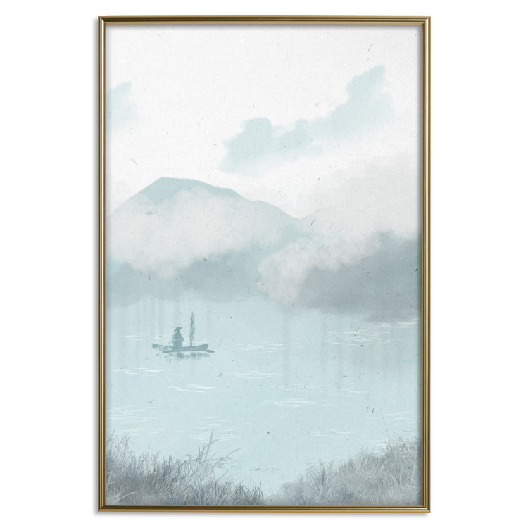 Affiche déco Fishing in the Morning - Small Boat Against the Background of Misty Mountains 146132 additionalImage 21
