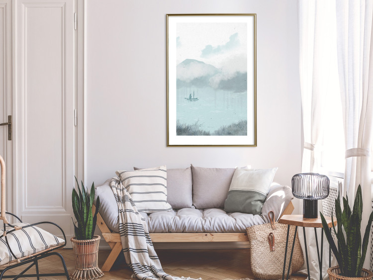 Affiche déco Fishing in the Morning - Small Boat Against the Background of Misty Mountains 146132 additionalImage 16
