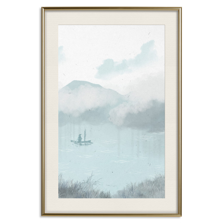 Affiche déco Fishing in the Morning - Small Boat Against the Background of Misty Mountains 146132 additionalImage 27