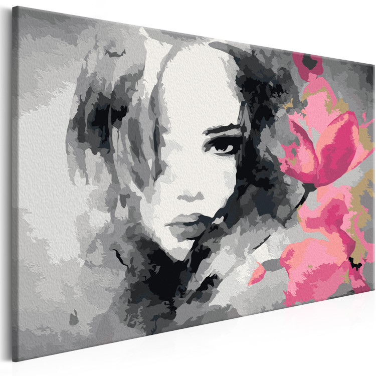 Tableau peinture par numéros Portrait en noir et blanc avec une fleur rose 107142 additionalImage 5