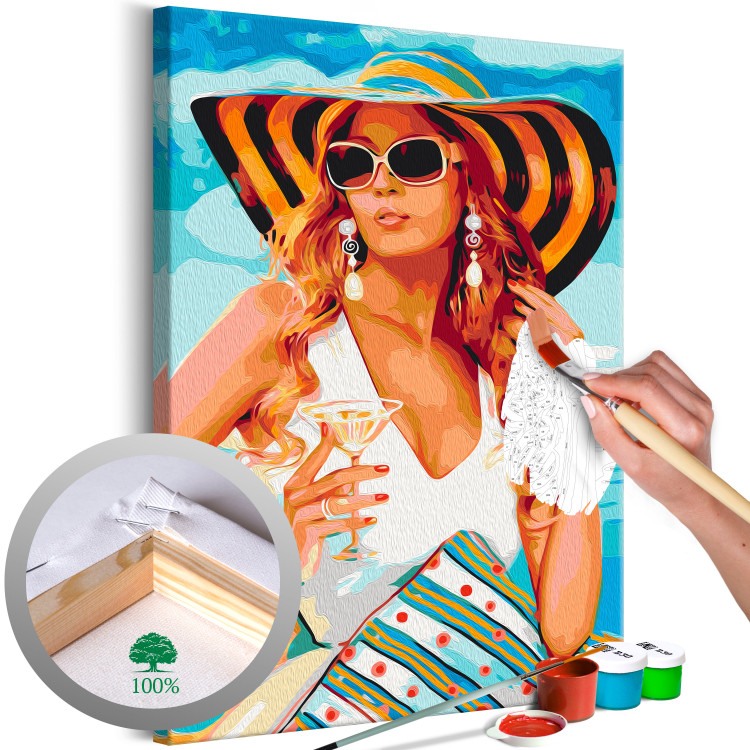Tableau peinture par numéros Martini on the Beach - Woman in a Hat and Sunglasses 144133