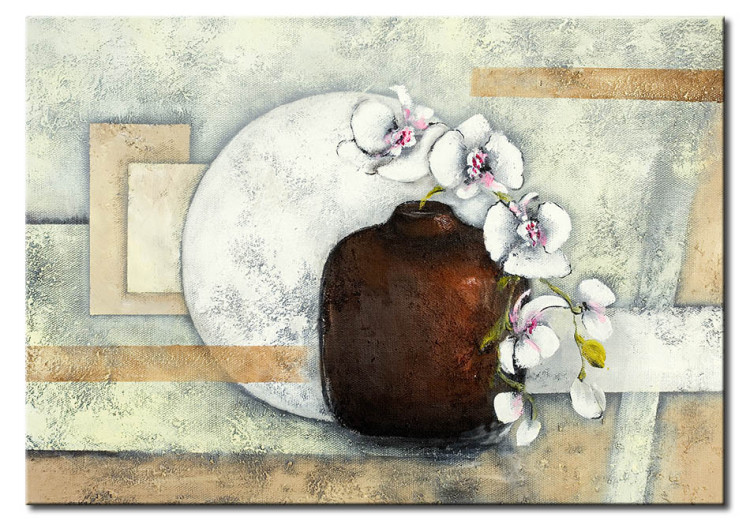 Tableau mural Orchidée élégante (1 pièce) - Abstraction florale sur fond beige 48633